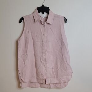Crown Linen Designs Sleeveless Button-Up Top 100% Linen Size Small